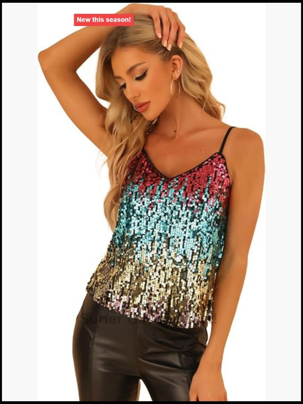 Sequined V-Neck Sleeveless Cami Top Party Club Night Out